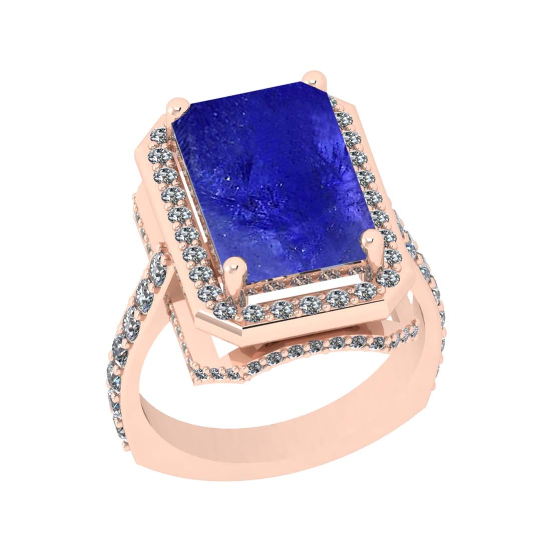 4.39 CtwVS/SI1 Tanzanite and Diamond 14k Rose Gold Pendant (ALL DIAMOND ARE: Center Stone Weight :-3.70 Ctw ( Emerald Cab) Center Stone Color :-Tanzanite Center Stone Setting : Prong Side Diamond Weight Of Ctw :- 0.69 Ctw Color : J-K Clarity : VS/SI1 Daimond Setting : Prong Me
