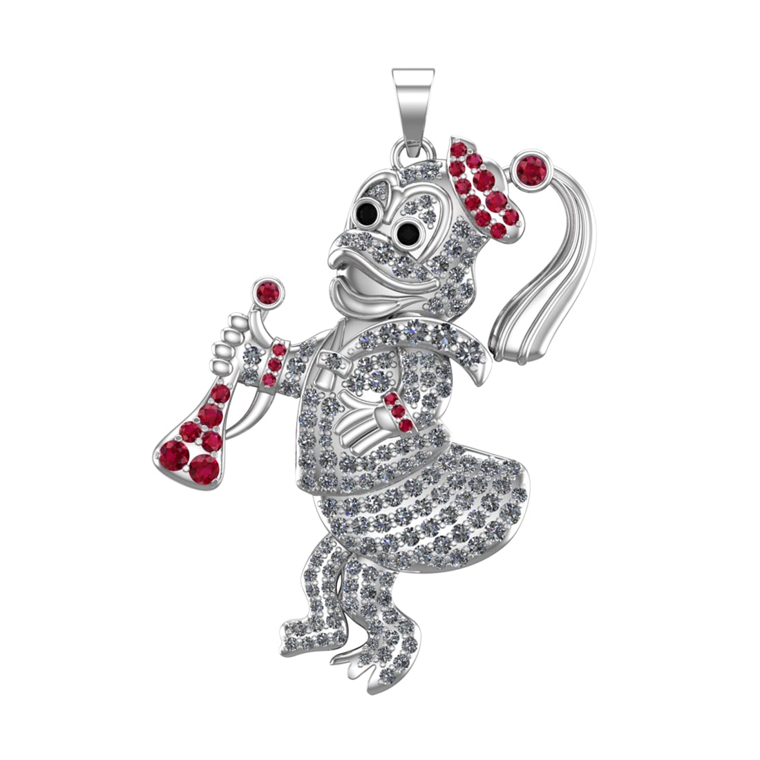 2.30 Ctw SI1/SI2 Diamond 14k white Gold Anime themed Pendant(ALL DIAMOND AR: Eye Stone Weight :- 0.07 ctw Eye Stone Color :- Treated Fancy Black Diamond Center Stone Weight :- 0.98 ctw Center Stone Color :- Ruby Side Daimond Weight :-1.25 Ctw Color : G-H Clarity : SI1/SI2 Sett