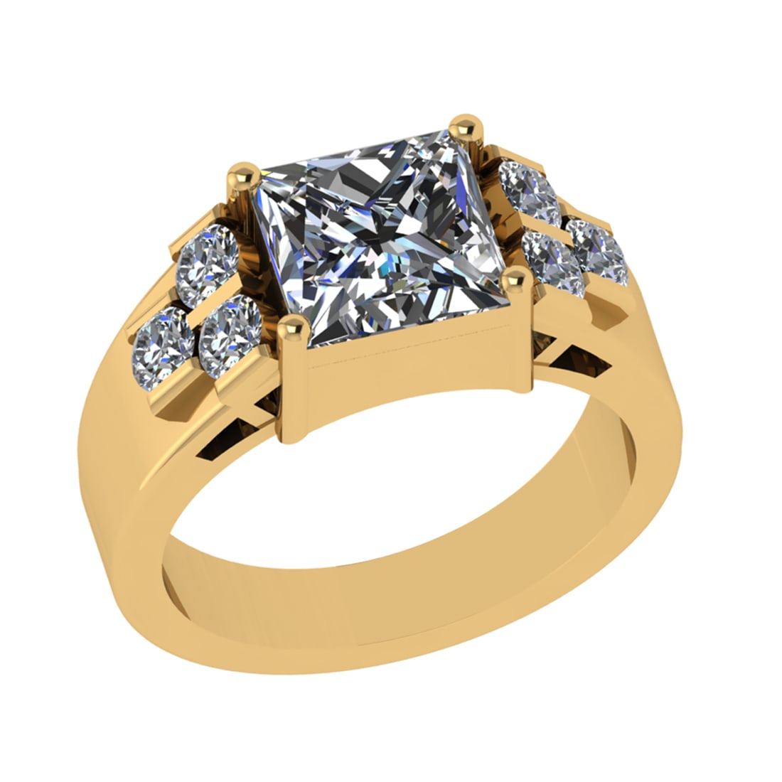 2.60 Ctw VS/SI1 Diamond 14k Yellow Gold Engagement Ring (ALL DIAMOND ARE LA: Center Daimond Weight :-2.00 Ctw ( Princess Cut) Color : G-H Clarity : VS/SI1 Side Diamond Weight Of Ctw 0.60 Ctw Ctw Color : G-H Clarity : VS/SI1 Daimond Setting : Prong Metal Weight : Approx 5.95 gr