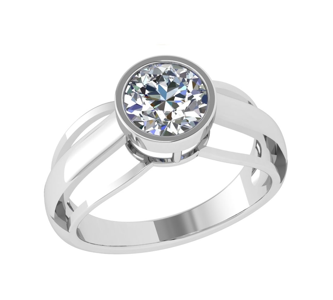 1.30 Ctw SI2/SI1 Diamond Bezel Set 14k white Gold Solitaire Ring