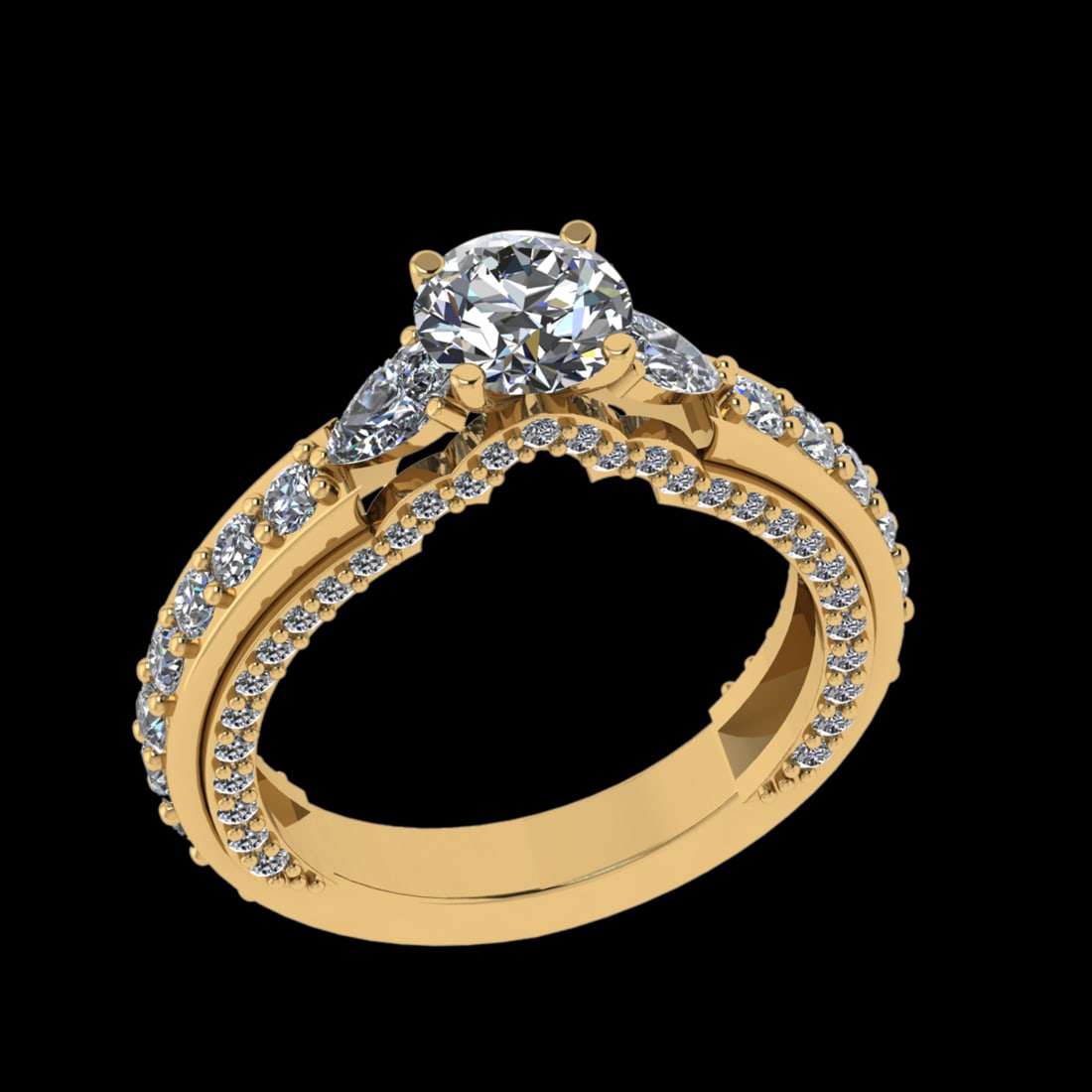 2.46 Ctw VS/SI1 Diamond Prong Set 18k Yellow Gold Engagement Ring (ALL DIAM: Center Daimond Weight :-0.84 Ctw ( Round Cut) Color : G-H Clarity : VS/SI1 Side Diamond Weight Of Ctw 1.62 Ctw Color : G-H Clarity : VS/SI1 Daimond Setting : Prong Metal Weight : Approx 5.68 gram 18k 