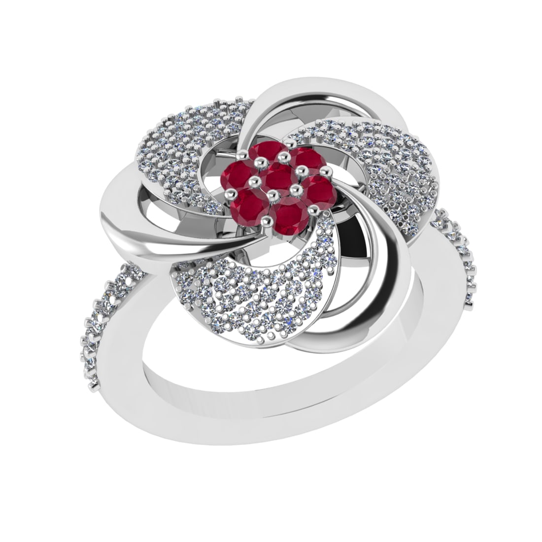 0.90 Ctw VS/SI1 Ruby and Diamond 14k white Gold Engagement Ring (ALL DIAMON