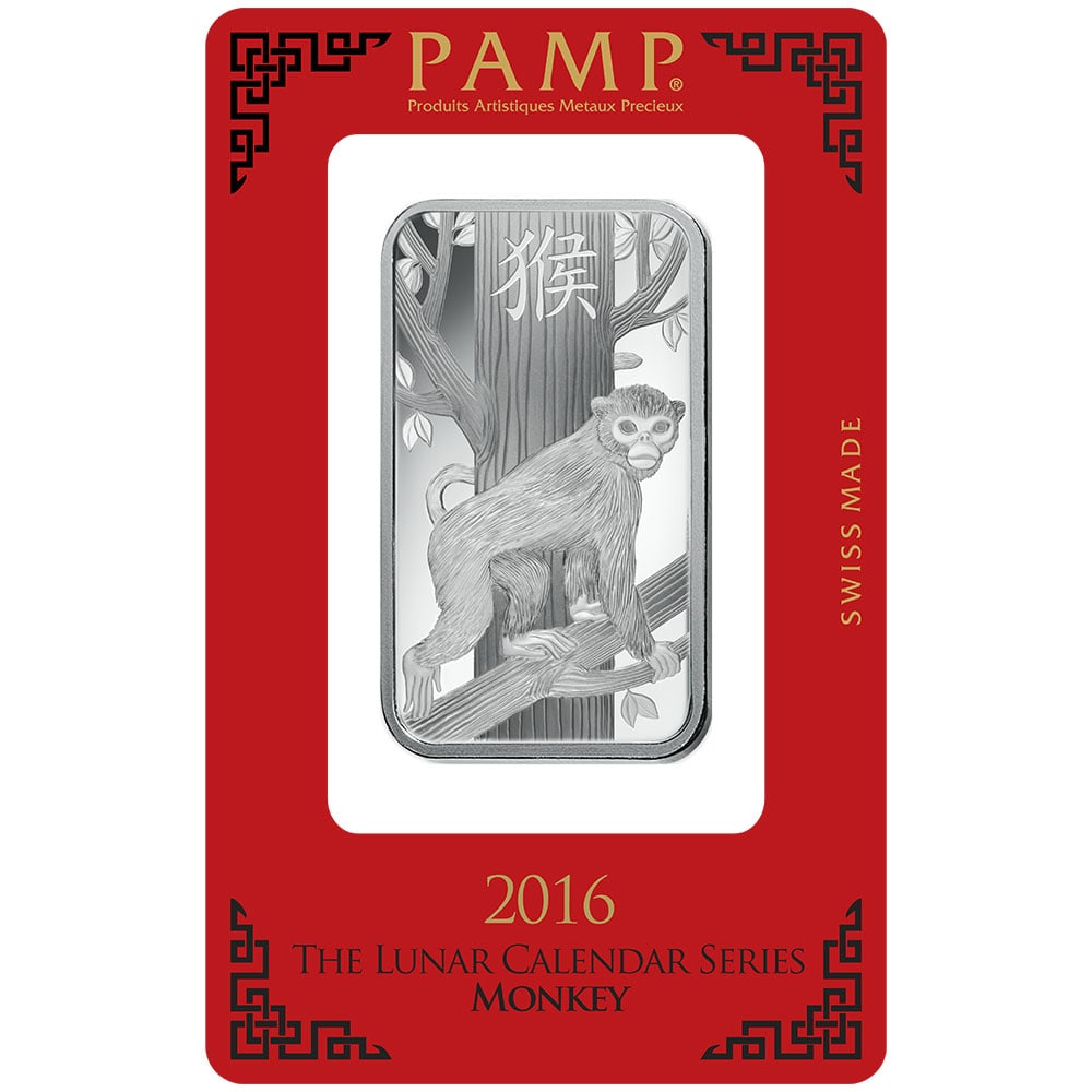 PAMP Suisse 1 oz Silver Bar ? Lunar Monkey (Year of the Monkey, 2016): PAMP Suisse 1 oz Silver Bar ? Lunar Monkey (Year of the Monkey, 2016) #3SS98368v15