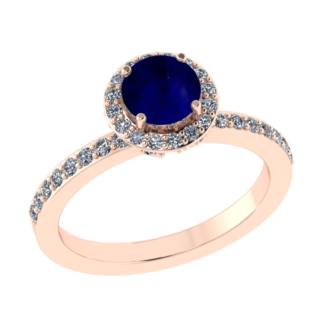 1.59 Ctw VS/SI1 Blue Sapphire and Diamond 14k Rose Gold Engagement Ring: Center Stone Weight :-0.84 Ctw ( Round Cut) Center Stone Color :-Blue Sapphire Center Stone Setting : Prong Side Diamond Weight Of Ctw :- 0.75 Ctw Color : J-K Clarity : VS/SI1 Daimond Setting : Prong 