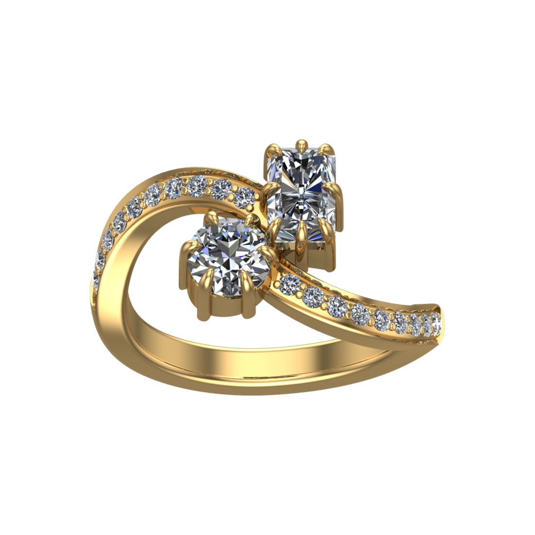 1.24 Ctw SI2/SI1 Diamond Prong Set 14K Yellow Gold Two-Stone Engagement Rin: Center Daimond Weight :-1.00 Ctw ( Round & Emerald Cut) Color : G-H Clarity : SI2/SI1 Side Diamond Weight Of Ctw 0.24 Ctw Color : G-H Clarity : SI2/SI1 Daimond Setting : Prong Metal Weight : Approx 4.