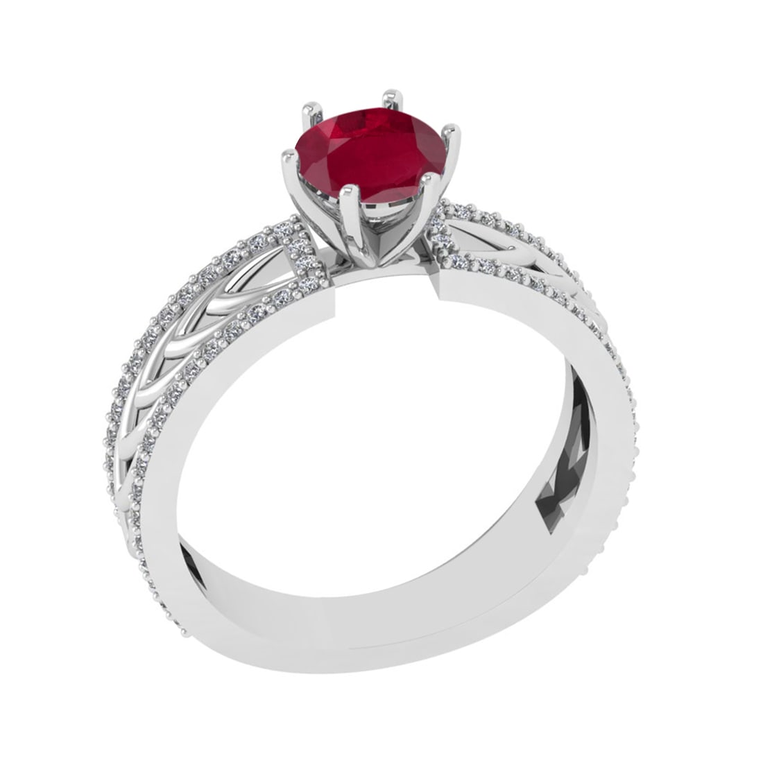 1.36 Ctw VS/SI1 Ruby and Diamond Prong Set 14K White Gold Engagement Ring (: Center Stone Weight : 1.00 Ctw (Round Cut) Center Stone Color : Ruby Setting : Prong Side Weight Of Ctw 0.36 Ctw Color : J-K Clarity : VS/SI1 Stone Setting : Prong Metal Weight : Approx 4.60 gram 14K 