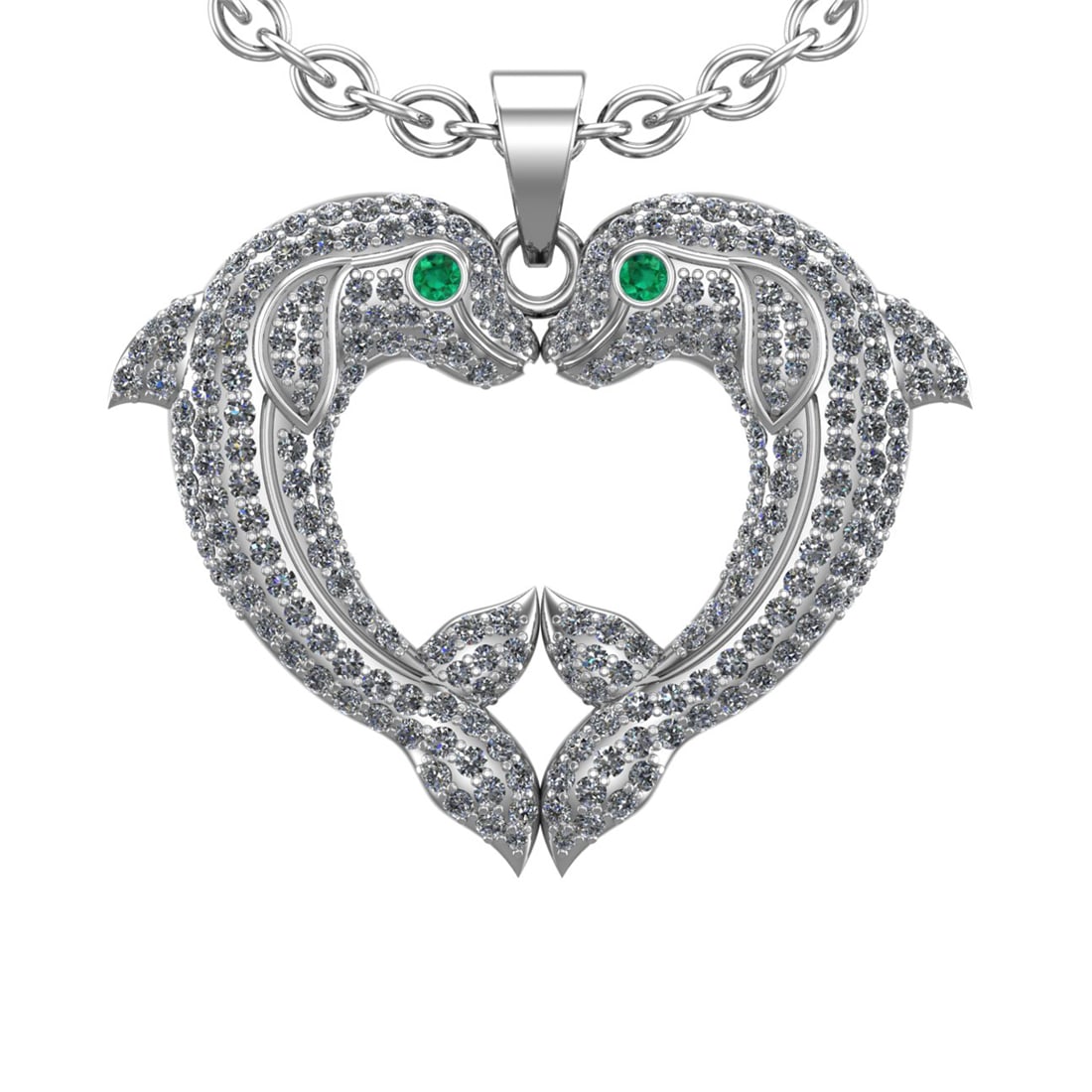2.50 Ctw VS/SI1 Diamond 14k white Gold Fish Pandant (ALL DIAMOND ARE LAB GR: Eye stone Weight :- 0.07 ctw Eye Stone Color :- Emerald setting :-prong Total Daimond Weight :-2.43 Ctw Color : G-H Clarity : VS/SI1 Setting : Prong Metal Weight : Approx 9.39 gram 14k White Gold Fish