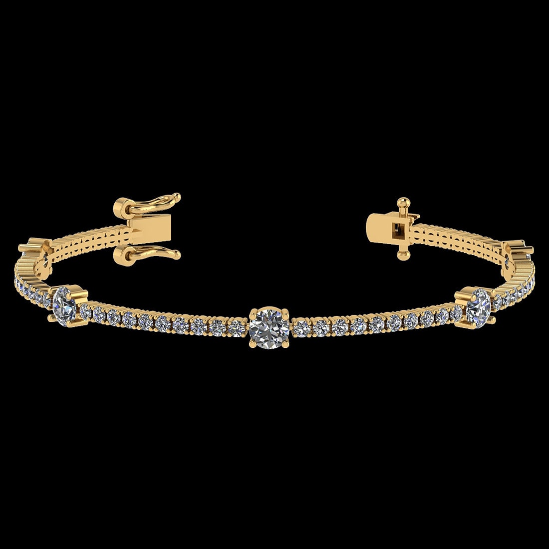 2.10 Ctw VS/SI1 Diamond Style 14K Yellow Gold Bracelet (ALL DIAMOND ARE LAB: Center Diamond Weight : 0.62 Ctw ( Round Cut) Center Color :-J-K Center Stone Clarity :- VS/SI1 Center Stone Setting : Prong Side Stone Weight Of Ctw 1.48 Ctw Side Stone Color : J-K Stone Clarity : VS