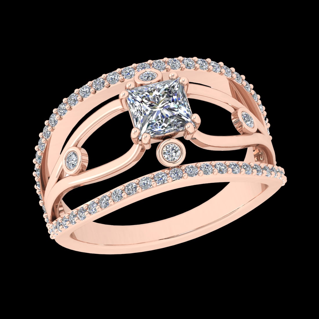 1.27 Ctw VS/SI1 Diamond 10k Rose Gold Engagement Ring (ALL DIAMOND ARE LAB: Center Daimond Weight :-0.75 Ctw ( Princess Cut) Color : J-K Clarity : VS/SI1 Side Diamond Weight Of Ctw 0.52 Ctw Color : J-K Clarity : VS/SI1 Daimond Setting : Prong Metal Weight : Approx 4.91 gram 1