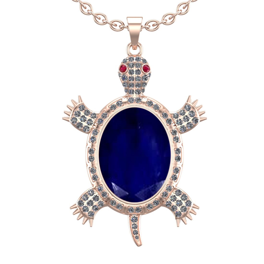 9.20 Ctw VS/SI1 Blue Sapphire and Diamond 14K Rose Gold Pendant (ALL DIAMON: Center stone Weight :-8.00 Ctw ( Oval Cut) Center Stone Color :- Blue Sapphire Center Stone Setting : Prong Side Diamond Weight Of Ctw 1.20 Ctw Color : G-H Clarity : VS/SI1 Stone Setting : Prong Metal