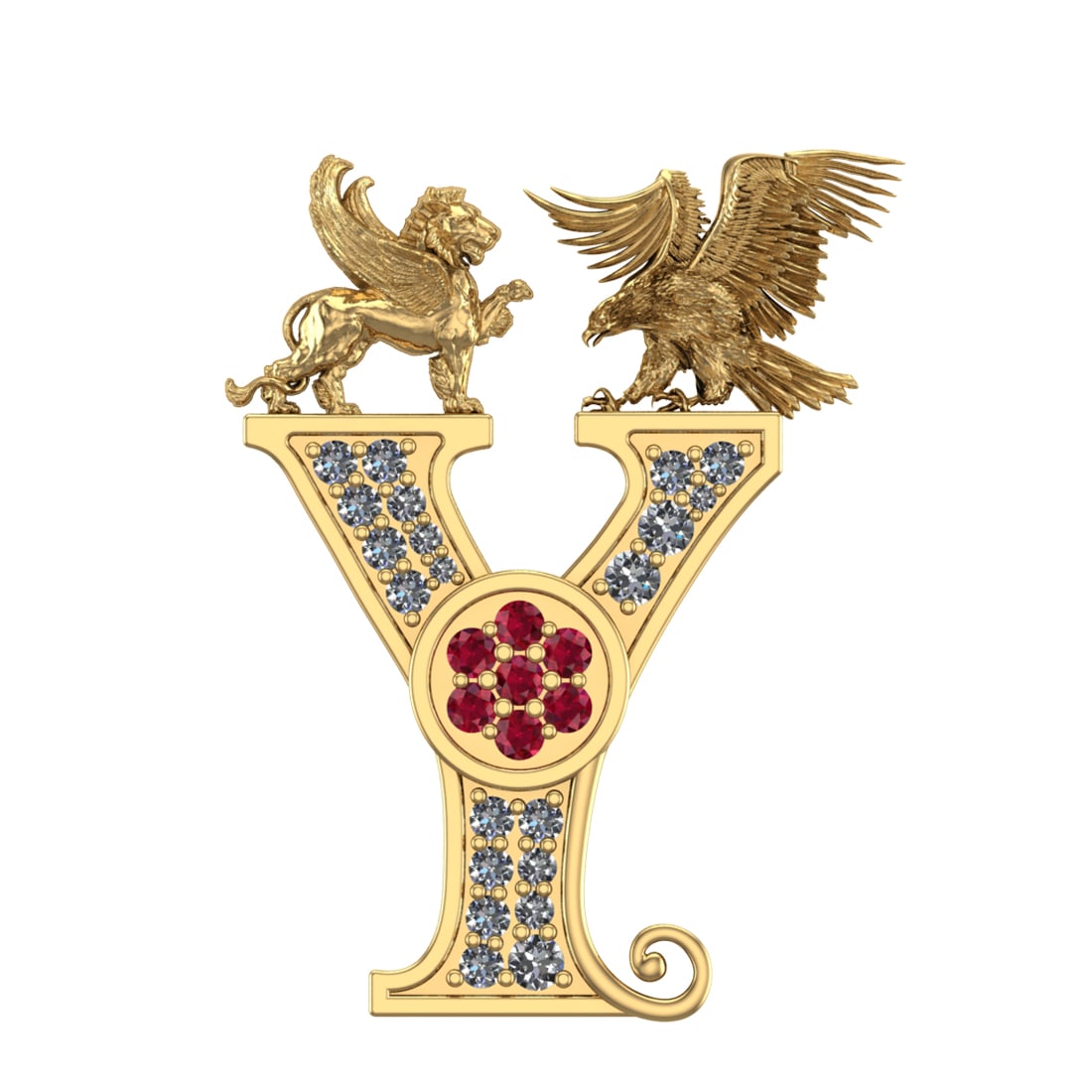 0.55 Ctw SI1/SI2 Ruby and Diamond 14k Yellow Gold Creature themed Brooch (A (1 of 1)