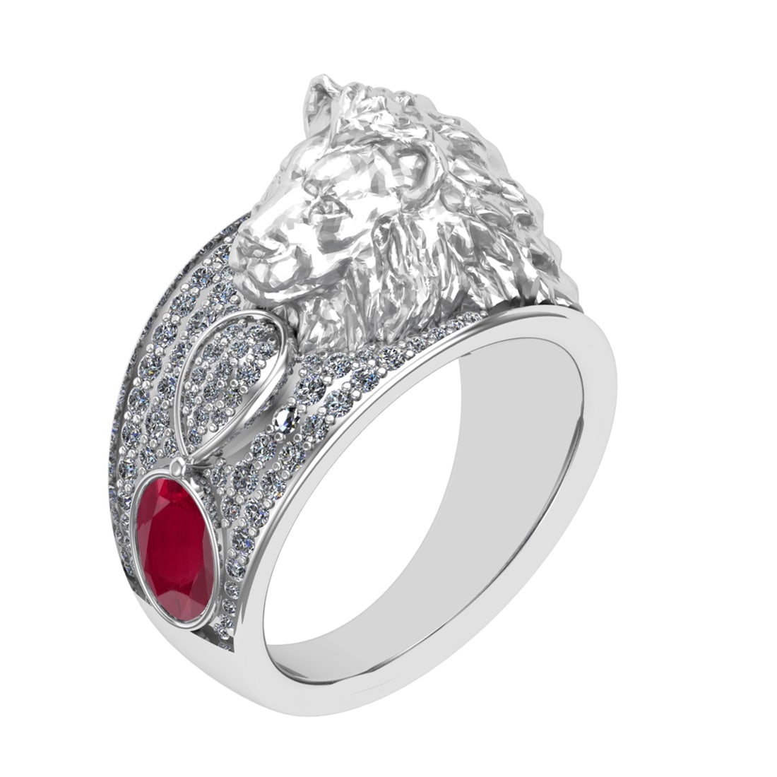 1.57 Ctw VS/SI1 Ruby and Diamond 14K White Gold Engagement Ring (ALL DIAMON: Center stone Weight :-0.75 Ctw ( Oval Cut) Center Stone Color :- Ruby Center Stone Setting : Prong Side Diamond Weight Of Ctw 0.82 Ctw Color : G-H Clarity : VS/SI1 Stone Setting : Prong Metal Weight