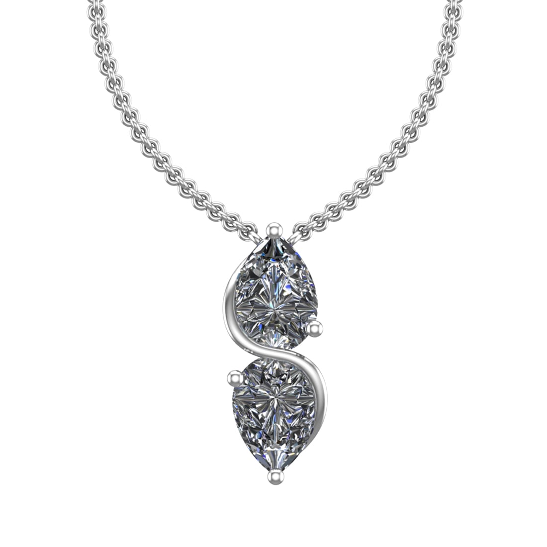 1.50 Ctw SI2/SI1 Diamond Prong Set 14K white Gold Two-Stone Pendant Necklac