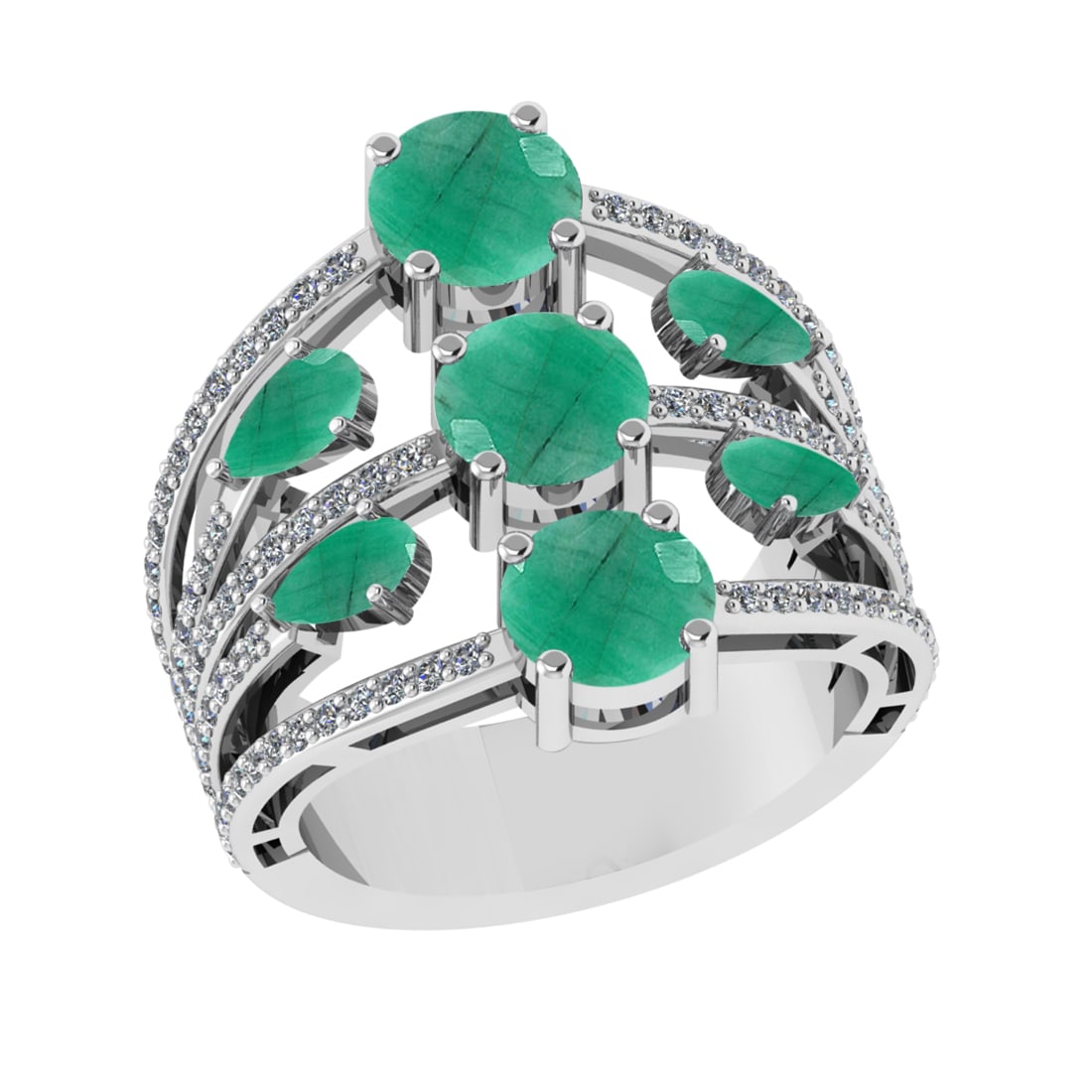 4.22 Ctw VS/SI1 Emerald and Diamond 14k white Gold Engagement Ring (ALL DIA: Center Stone Weight :-3.52 Ctw ( Pear & Round cut )Center Stone Color :-Emerald Center Stone Setting : Prong Side Diamond Weight Of Ctw :- 0.70 Ctw Color : J-K Clarity : VS/SI1 Daimond Setting : Prong