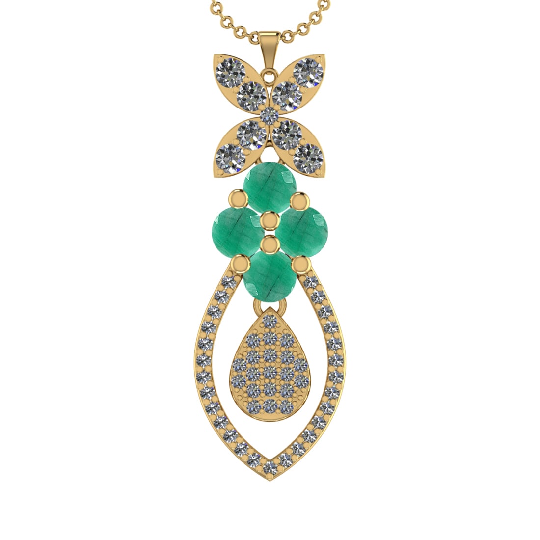 19.90Ctw VS/SI1 Emerald and Diamond 14K Yellow Gold Necklace(ALL DIAMOND AR: Center Stone Weight :8.00Ctw (Round cut) Color :- Emerald Center Stone Setting : Prong Side Diamond Weight Of Ctw11.90Ctw Color : J-K Clarity : VS/SI1 Stone Setting : Prong Metal Weight : Approx17.28g