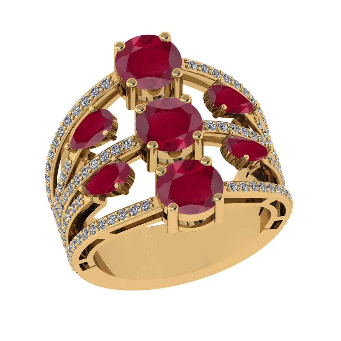 4.22 Ctw VS/SI1 Ruby and Diamond 14k Yellow Gold Engagement Ring (ALL DIAMO: Center Stone Weight :-3.52 Ctw ( Pear & Round cut )Center Stone Color :-Ruby Center Stone Setting : Prong Side Diamond Weight Of Ctw :- 0.70 Ctw Color : J-K Clarity : VS/SI1 Daimond Setting : Prong Me