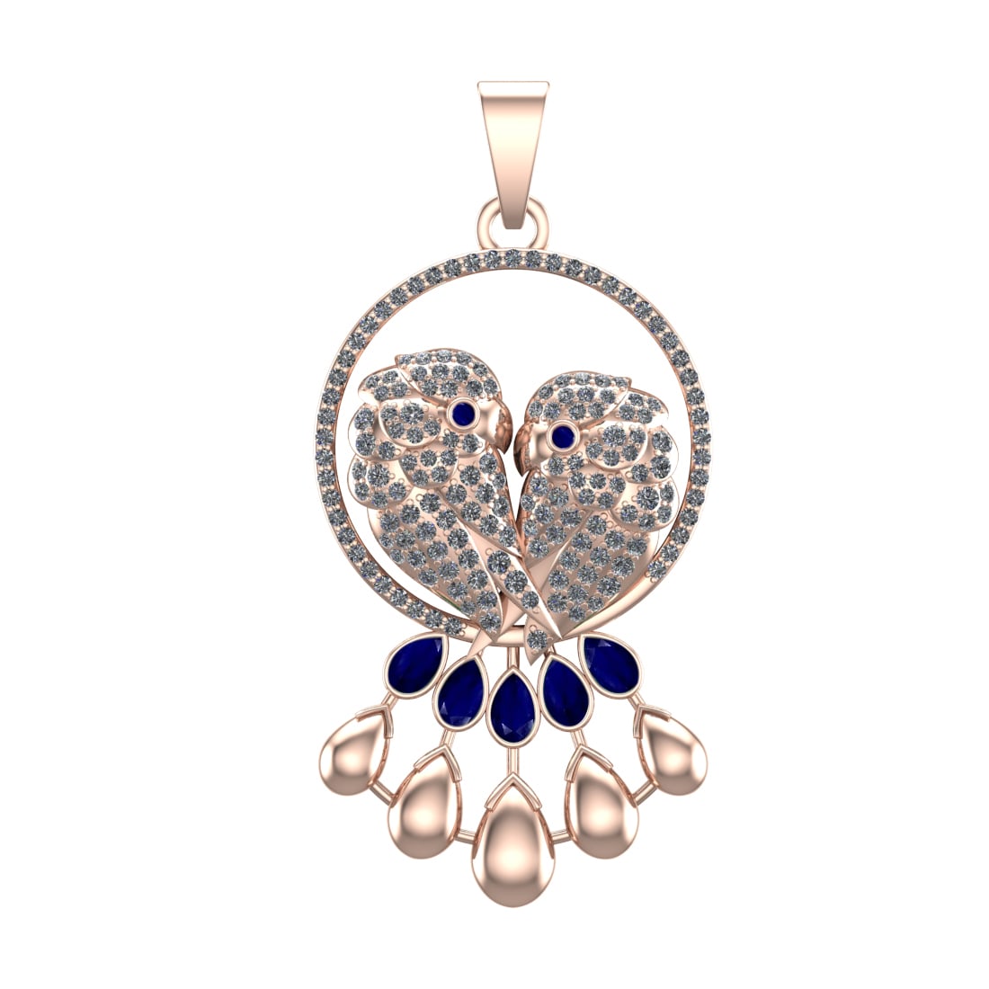 3.73 Ctw VS/SI1 Blue Sapphire and Diamond 14k Rose Gold Pandant (ALL DIAMON: Center Stone Weight :-1.28 Ctw ( Pear & Round Cut) Center Stone Color :-Blue Sapphire Center Stone Setting : Prong Side Diamond Weight Of Ctw :- 2.45 Ctw Color : G-H Clarity : VS/SI1 Daimond Setting :