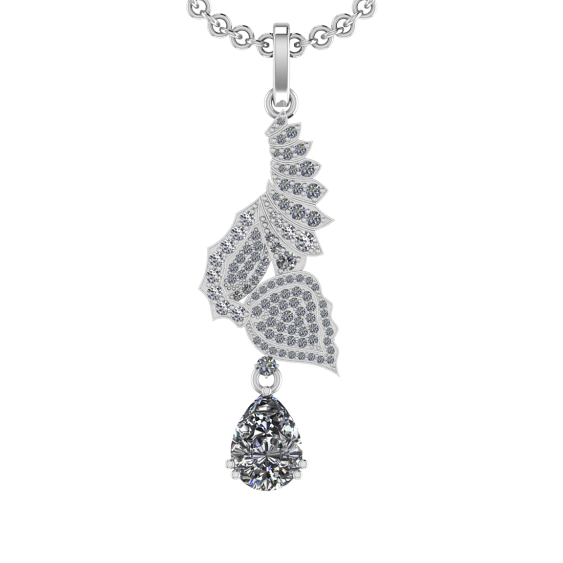 2.52 Ctw SI2/SI1 Diamond 14K White Gold Pendant (ALL DIAMOND ARE LAB GROWN): Center Diamond Weight :-1.90 Ctw ( Pear cut) Color :- G-H Clarity : SI2/SI1 Center Stone Setting : Prong Side Diamond Weight Of Ctw 0.62 Ctw Color : G-H Clarity : SI2/SI1 Stone Setting : Prong Metal W