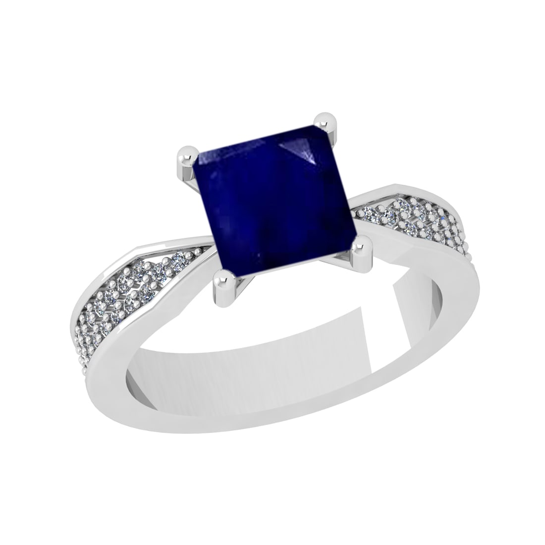 1.58 Ctw VS/SI1 Blue Sapphire and Diamond Prong Set 14k white Gold Engageme