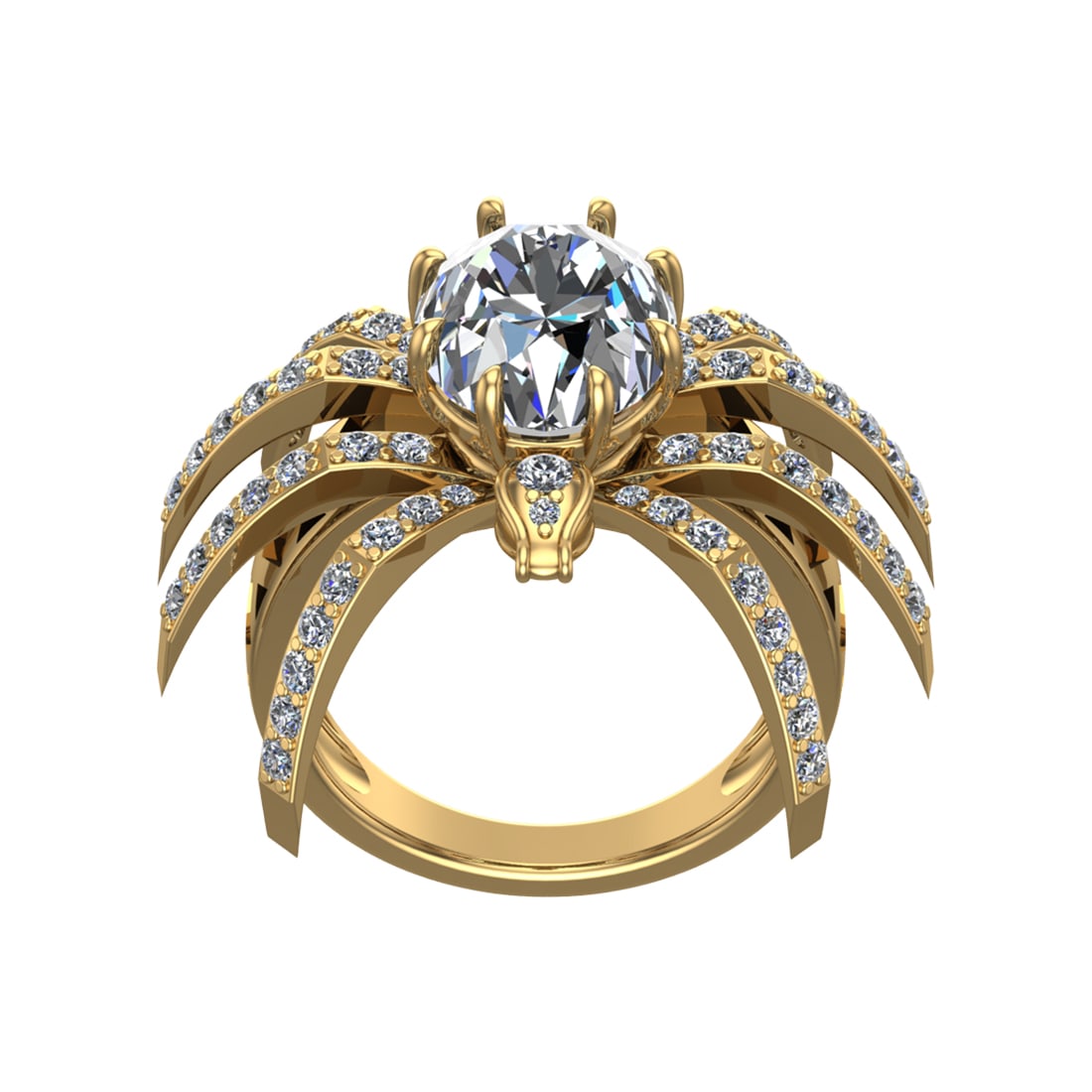 4.99 Ctw SI2/SI1 Diamond Prong Set 14k Yellow Gold Creature theme Ring
