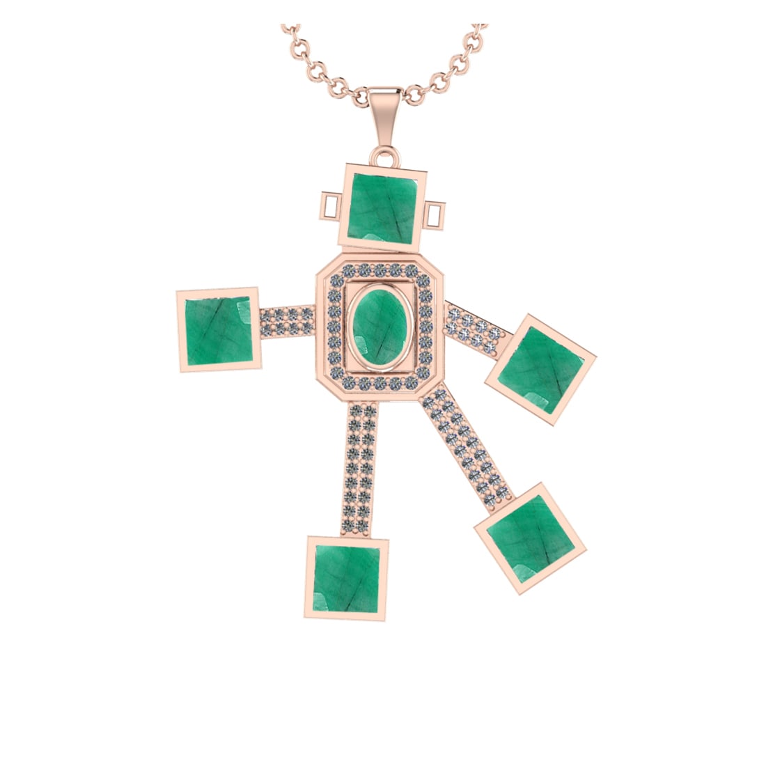 7.65 Ctw VS/SI1 Emerald and Diamond 14K Rose Gold Necklace(ALL DIAMOND ARE