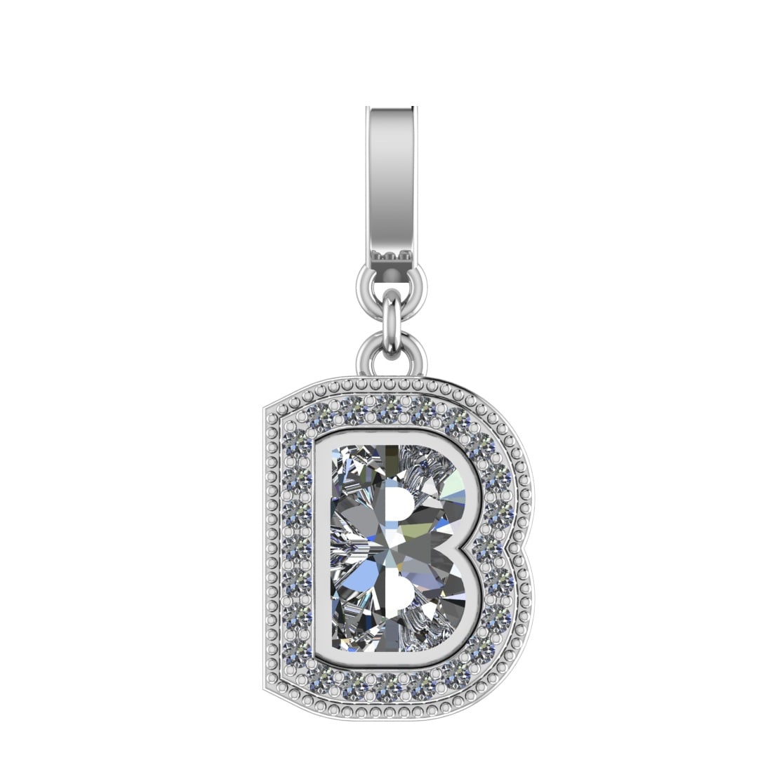 0.91 Ctw SI2/SI1 Diamond Prong Set 14k White Gold Alphabet-B Pendant (ALL D
