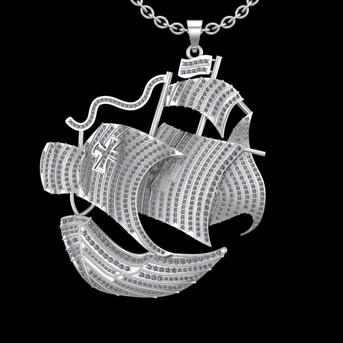 5.14 Ctw VS/SI1 Diamond Prong Set 18K White Gold Ship Necklace (ALL DIAMOND