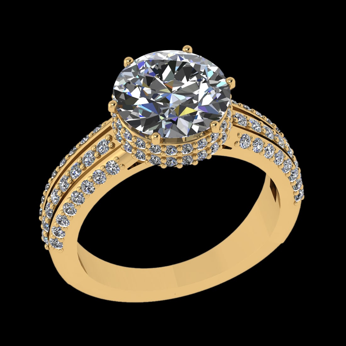 3.59 Ctw SI1/SI2 Diamond 10k Yellow Gold Engagement Ring (ALL DIAMOND ARE L: Center Daimond Weight :-2.75 Ctw ( Round Cut) Color : J-K Clarity : SI1/SI2 Side Diamond Weight Of Ctw 0.84 Ctw Color : J-K Clarity : SI1/SI2 Daimond Setting : Prong Metal Weight : Approx 4.91 gram 10