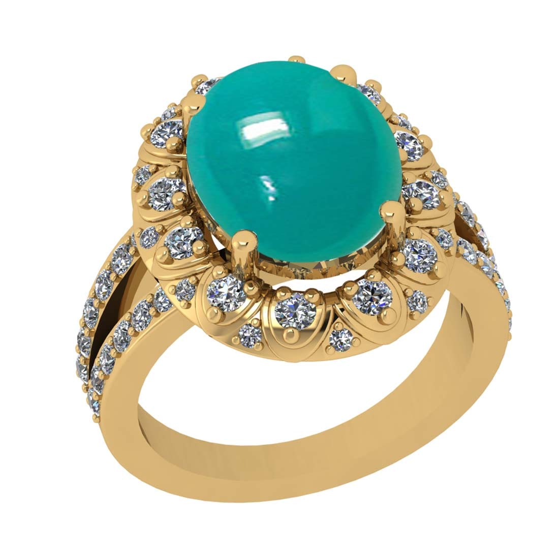6.74 CtwVS/SI1 Emerald and Diamond 14k Yellow Gold Engagement Ring: Center Stone Weight :-5.82 Ctw ( Oval Cab) Center Stone Color :-Emerald Center Stone Setting : Prong Side Diamond Weight Of Ctw :- 0.92 Ctw Color : J-K Clarity : VS/SI1 Daimond Setting : Prong Metal W
