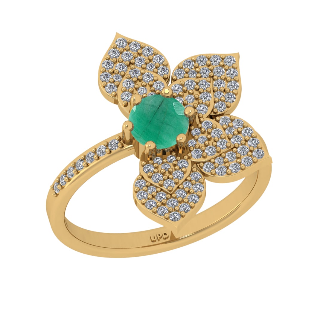0.92 Ctw VS/SI1 Emerlad and Diamond Prong Set 14K Yellow Gold Engagement Ri