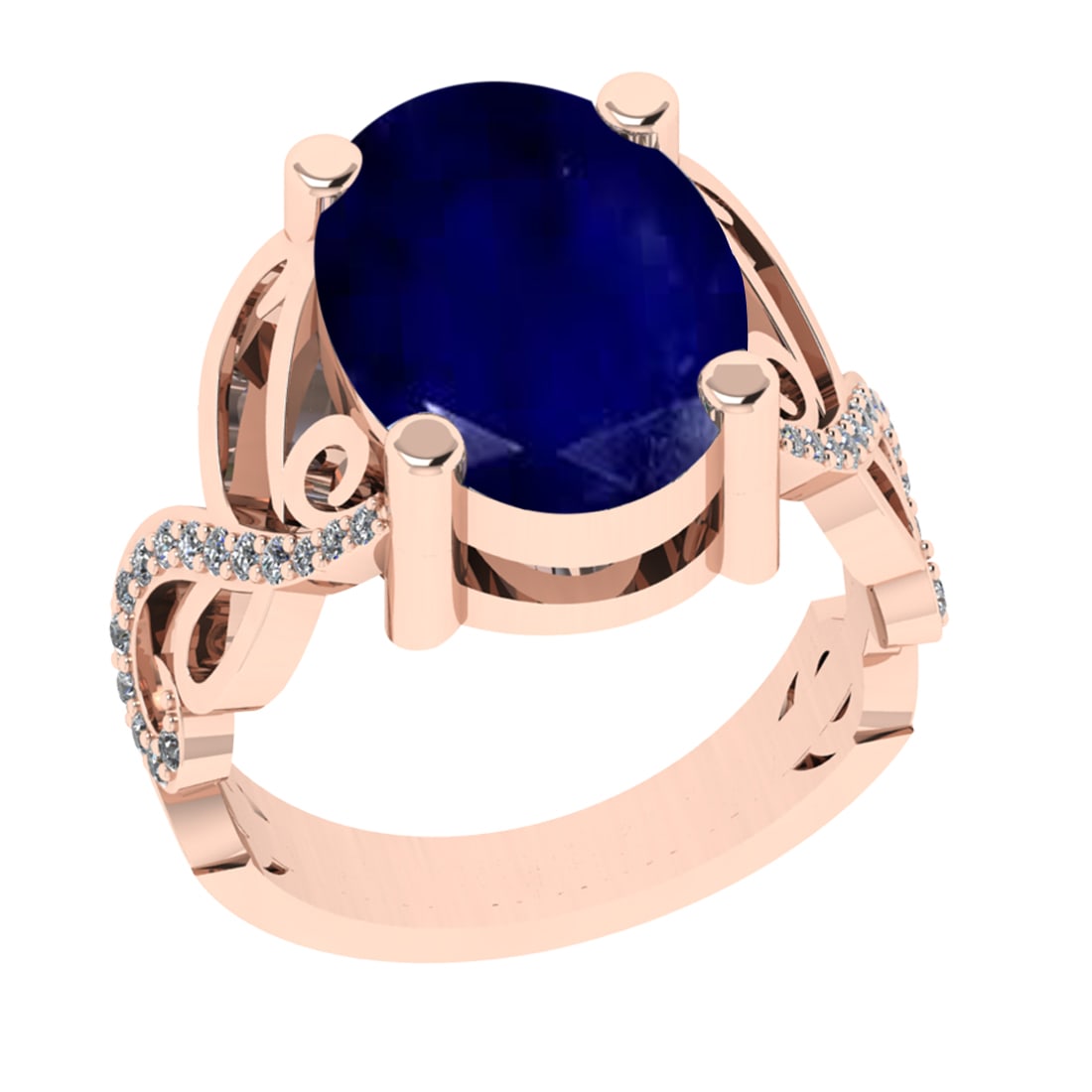 3.68 Ctw VS/SI1 Blue Sapphire and Diamond Prong Set 14K Rose Gold Engagemen: Center Stone Weight : 3.50 Ctw (Oval Cut) Center Stone Color : Blue Sapphire Setting : Prong Side Weight Of Ctw 0.18 Ctw Color : J-K Clarity : VS/SI1 Stone Setting : Prong Metal Weight : Approx 7.10 g