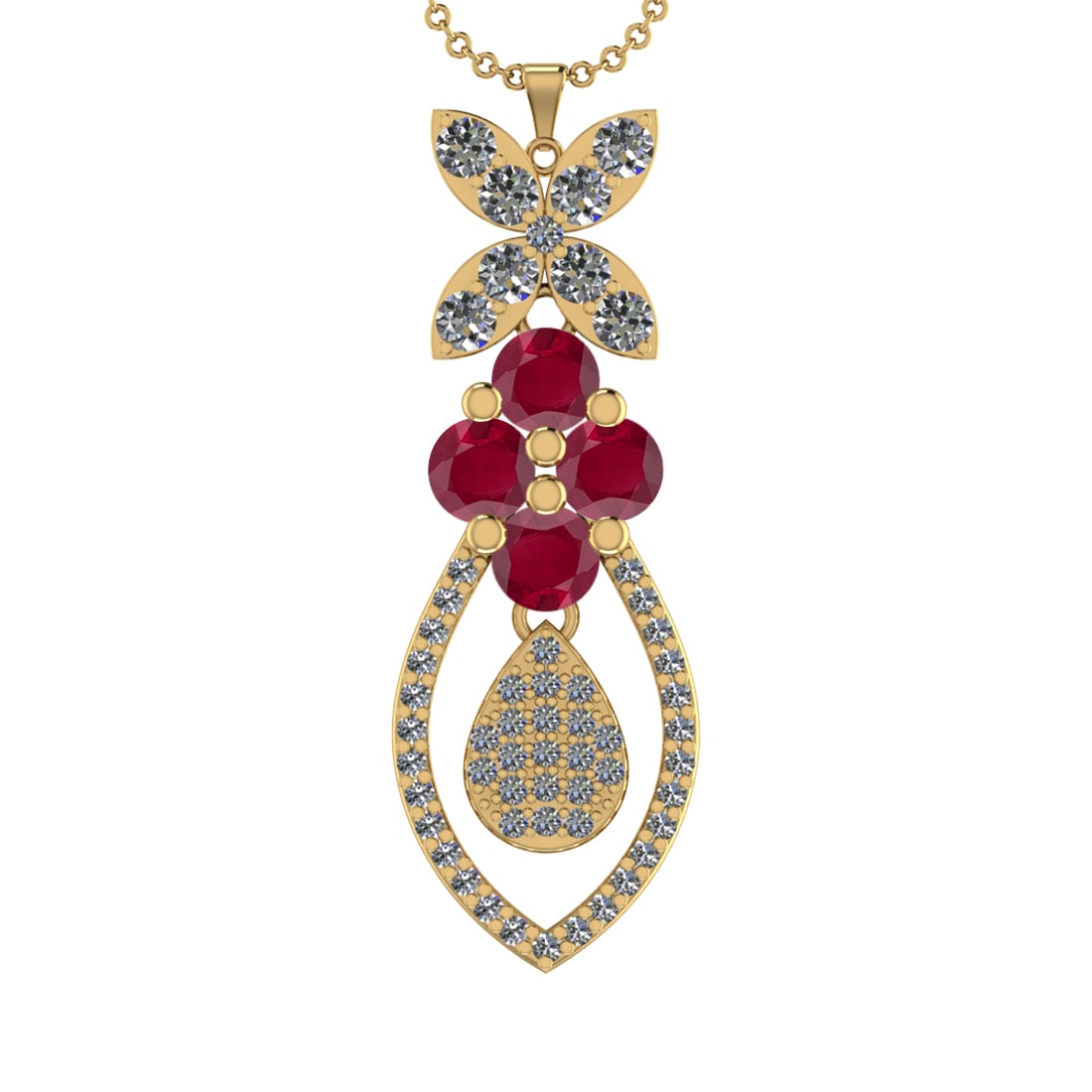 19.90Ctw VS/SI1 Ruby and Diamond 14K Yellow Gold Necklace(ALL DIAMOND ARE L