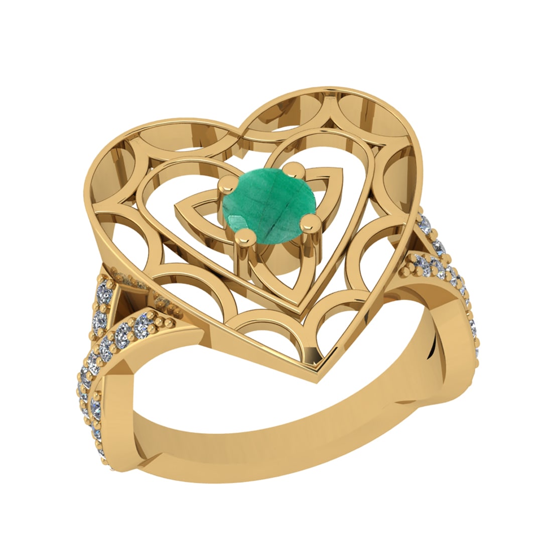 0.90 Ctw VS/SI1 Emeraldand Diamond Prong Set 14k Yellow Gold Engagement Rin: Center Stone Weight :-0.50 Ctw ( Round Cut ) Center Stone Color :-Emerald Center Stone Setting : Prong Side Diamond Weight Of Ctw :- 0.40 Ctw Color : J-K Clarity : VS/SI1 Daimond Setting : Prong Metal