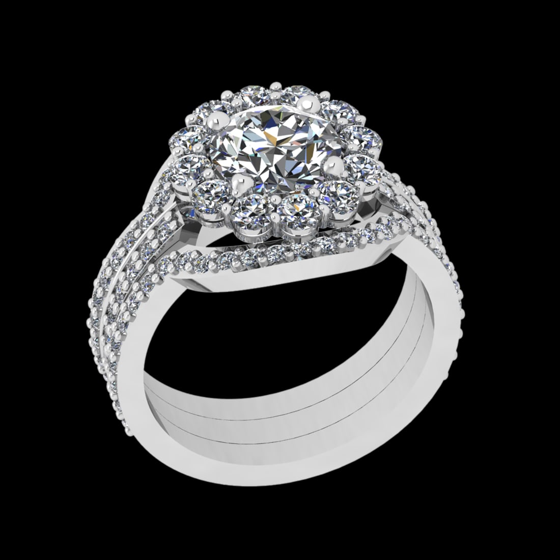 3.78 Ctw VS/SI1 Diamond Prong Set 10k white Gold Engagement Ring: Center Daimond Weight :-2.00 Ctw ( Round Cut) Color : J-K Clarity : VS/SI1 Side Diamond Weight Of Ctw 1.78 Ctw Color : J-K Clarity : VS/SI1 Daimond Setting : Prong Metal Weight : Approx 6.64 gram 10k