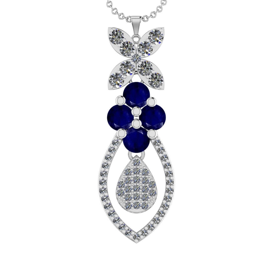 19.90Ctw VS/SI1 Blue Sapphire and Diamond 14K White Gold Necklace(ALL DIAMO: Center Stone Weight :8.00Ctw (Round cut) Color :- Blue Sapphire Center Stone Setting : Prong Side Diamond Weight Of Ctw 11.90 Ctw Color : J-K Clarity : VS/SI1 Stone Setting : Prong Metal Weight : Appr
