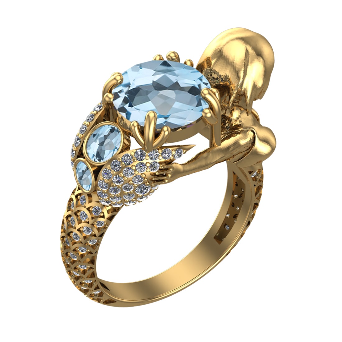4.92 Ctw VS/SI1 Blue Topaz and Diamond Set 10K Yellow Gold Engagement Ring: Center Stone Weight :-3.87 Ctw ( Round Cut) Center Stone Color :-Blue Topaz Center Stone Setting : Prong Side Diamond Weight Of Ctw 1.05 Ctw Color : J-K Clarity : VS/SI1 Daimond Setting : Prong Metal 