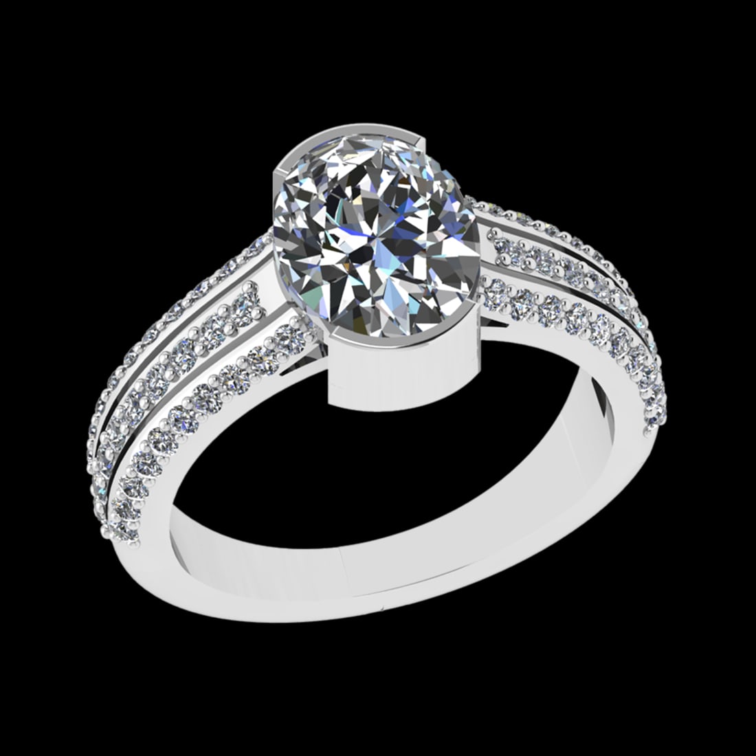 3.06 Ctw VS/SI1 Diamond 10k white Gold Engagement Ring (ALL DIAMOND ARE LAB: Center Daimond Weight :-2.50 Ctw ( Oval Cut) Color : J-K Clarity : VS/SI1 Side Diamond Weight Of Ctw 0.56 Ctw Color : J-K Clarity : VS/SI1 Daimond Setting : Prong Metal Weight : Approx 4.33 gram 10k W
