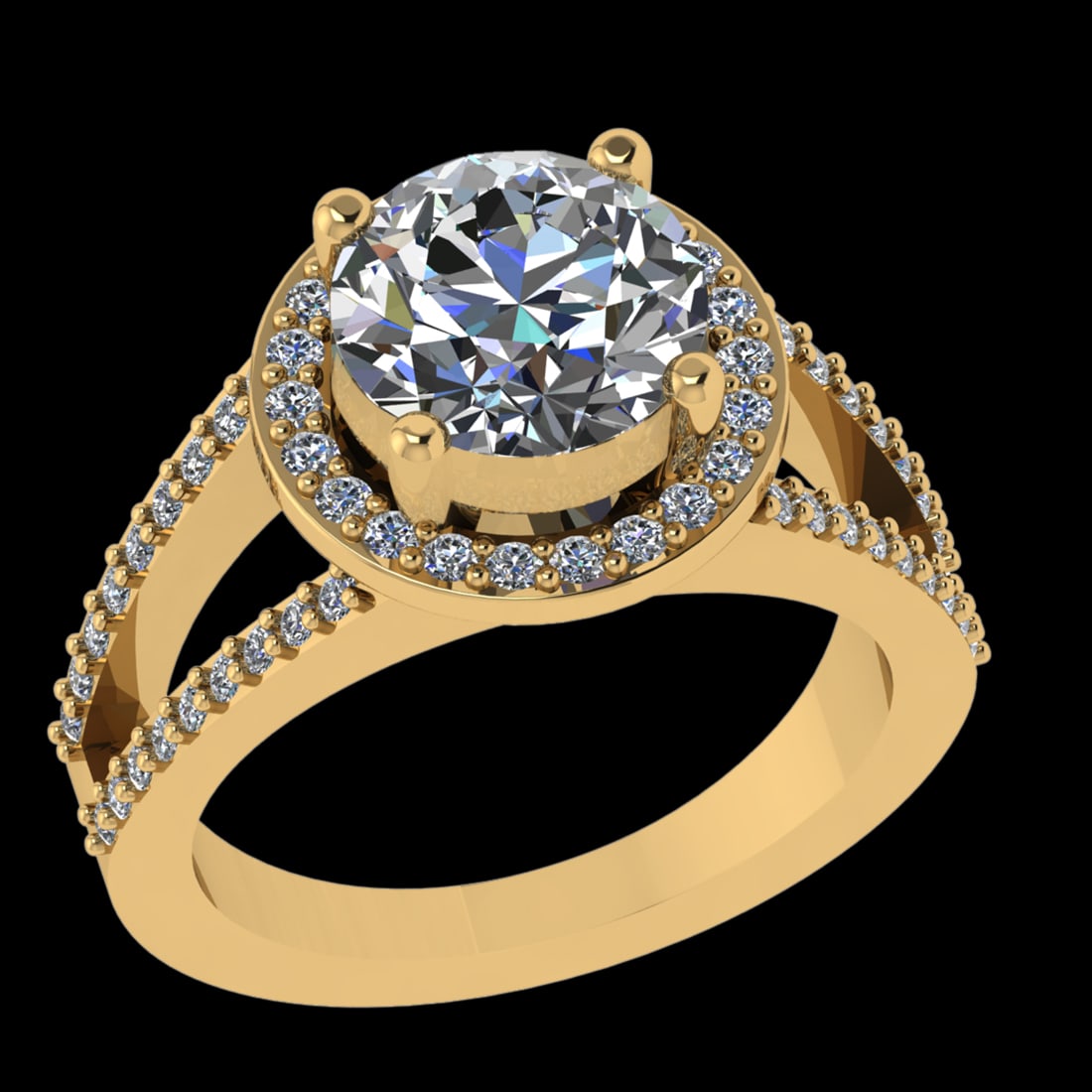 3.44 Ctw VS/SI1 Diamond Prong Set 10k Yellow Gold Engagement Ring (ALL DIAM: Center Daimond Weight :-2.75 Ctw ( Round Cut) Color : J-K Clarity : VS/SI1 Side Diamond Weight Of Ctw 0.69 Ctw Color : J-K Clarity : VS/SI1 Daimond Setting : Prong Metal Weight : Approx 6.06 gram 10k