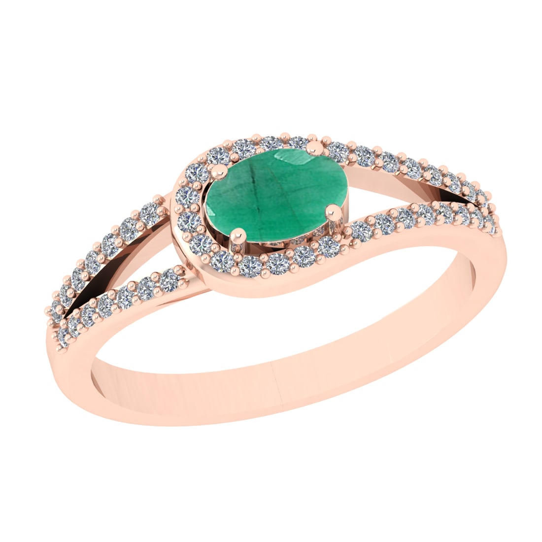 0.71 Ctw VS/SI1 Emeraldand Diamond Prong Set 14k Rose Gold Engagement Ring: Center Stone Weight :-0.50 Ctw ( Oval Cut ) Center Stone Color :-Emerald Center Stone Setting : Prong Side Diamond Weight Of Ctw :- 0.21 Ctw Color : J-K Clarity : VS/SI1 Daimond Setting : Prong Metal 