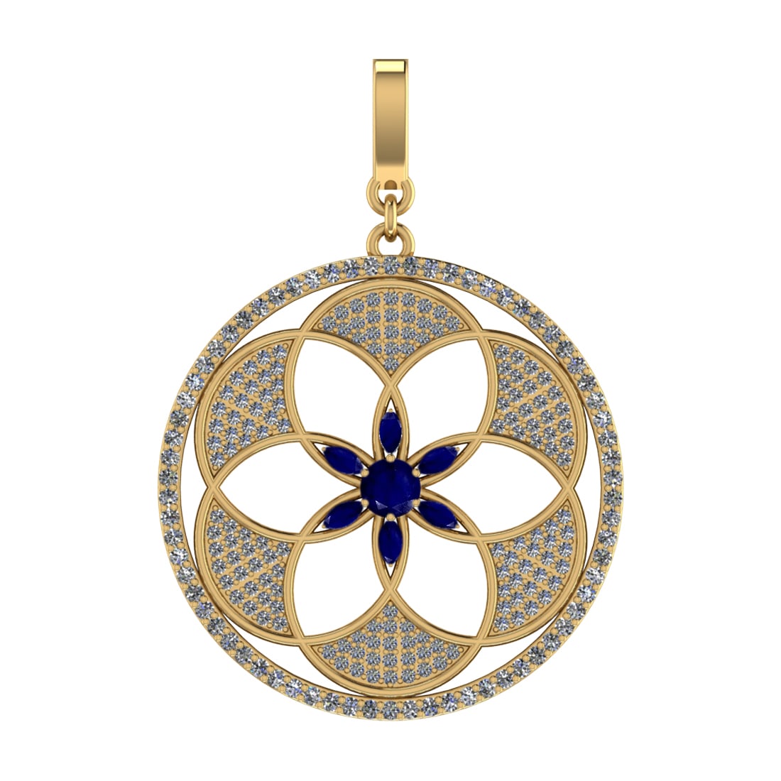 4.22 Ctw VS/SI1 Blue Sapphire and Diamond Prong Set 14k Yellow Gold Pendant: Center Stone Weight :-1.10 Ctw ( Marquise & Round Cut ) Center Stone Color :-Blue Sapphire Center Stone Setting : Prong Side Diamond Weight Of Ctw :- 3.12 Ctw Color : J-K Clarity : VS/SI1 Daimond Sett