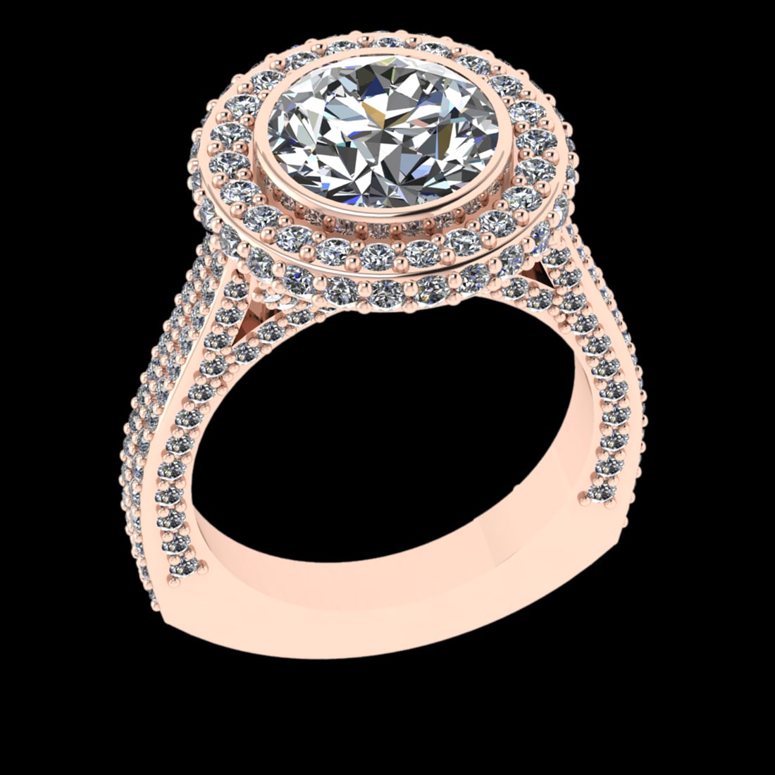 4.70 Ctw VS/SI1 Diamond Prong Set 18K Rose Gold Engagement Ring: Center Diamond Weight :-2.50 Ctw ( Round Cut) Color :- G-H Clarity : VS/SI1 Center Stone Setting : Prong Side Diamond Weight Of Ctw 2.20 Ctw Color : G-H Clarity : VS/SI1 Stone Setting : Prong Metal