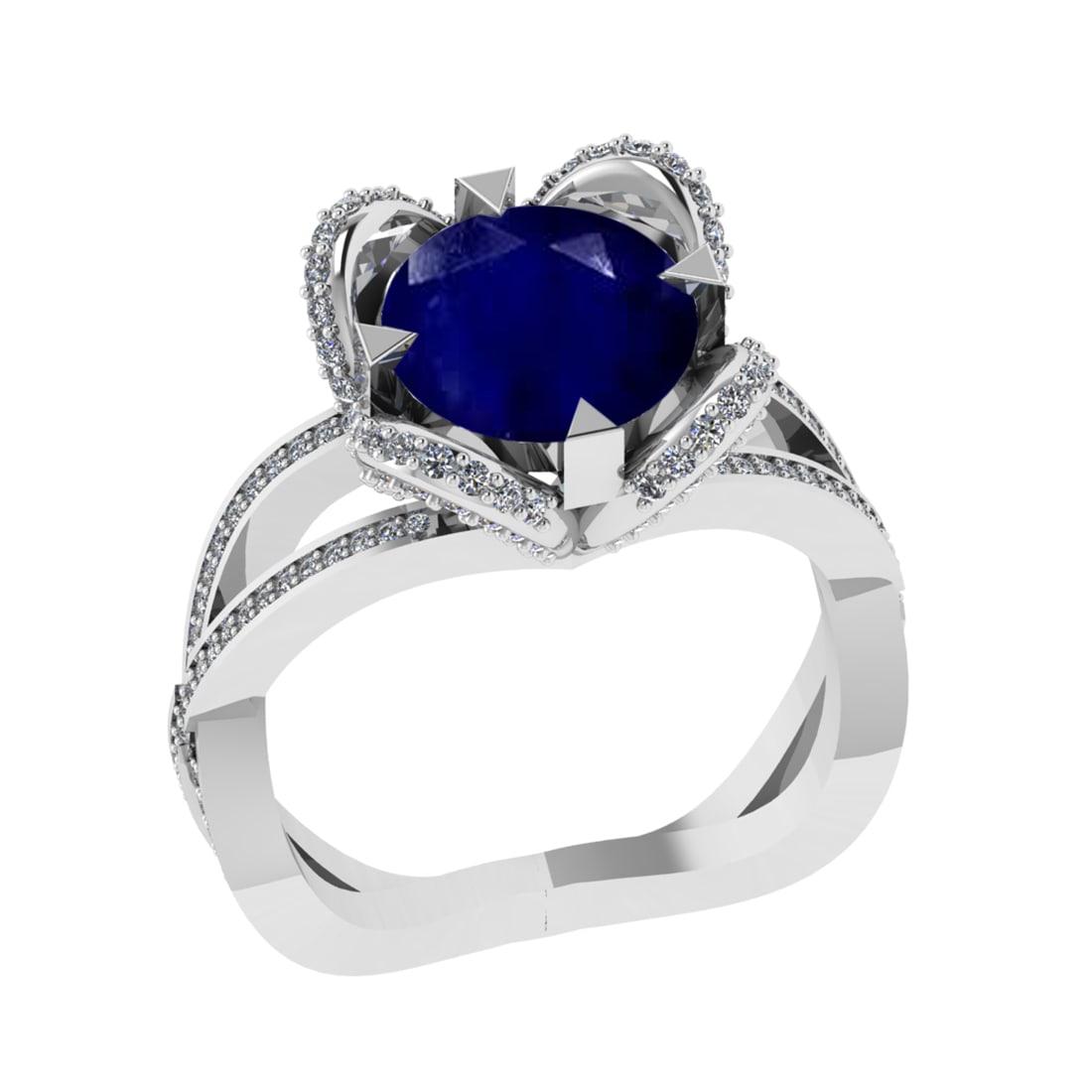 3.40 Ctw VS/SI1 Blue Sapphire and Diamond 14k white Gold Engagement Ring: Center Stone Weight :-2.75 Ctw ( Round Cut) Center Stone Color :-Blue Sapphire Center Stone Setting : Prong Side Diamond Weight Of Ctw :- 0.65 Ctw Color : J-K Clarity : VS/SI1 Daimond Setting : Prong 