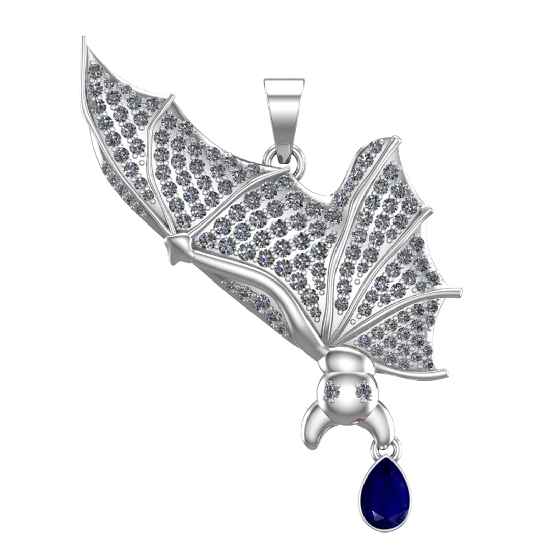 2.05 Ctw VS/SI1 Blue Sapphire and Diamond Prong Set 14k white Gold Bat Them: Center Stone Weight :-0.50 Ctw ( Pear Cut ) Center Stone Color :-Blue Sapphire Center Stone Setting : Prong Side Diamond Weight Of Ctw :- 1.55 Ctw Color : J-K Clarity : VS/SI1 Daimond Setting : Prong 