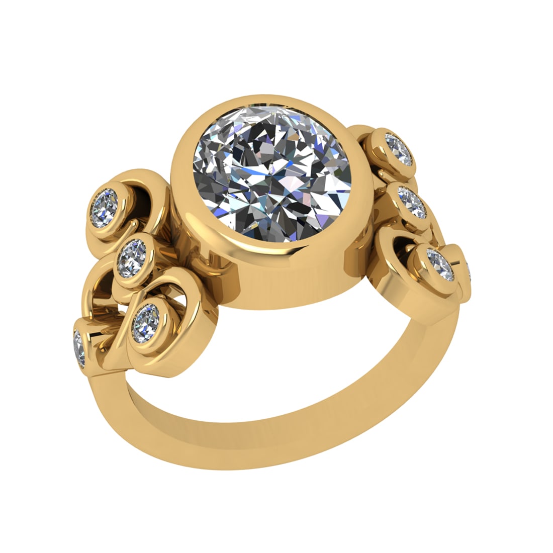 3.08 Ctw SI2/SI1 Diamond Bezel & Prong Set 14k Yellow Gold Engagement Ring