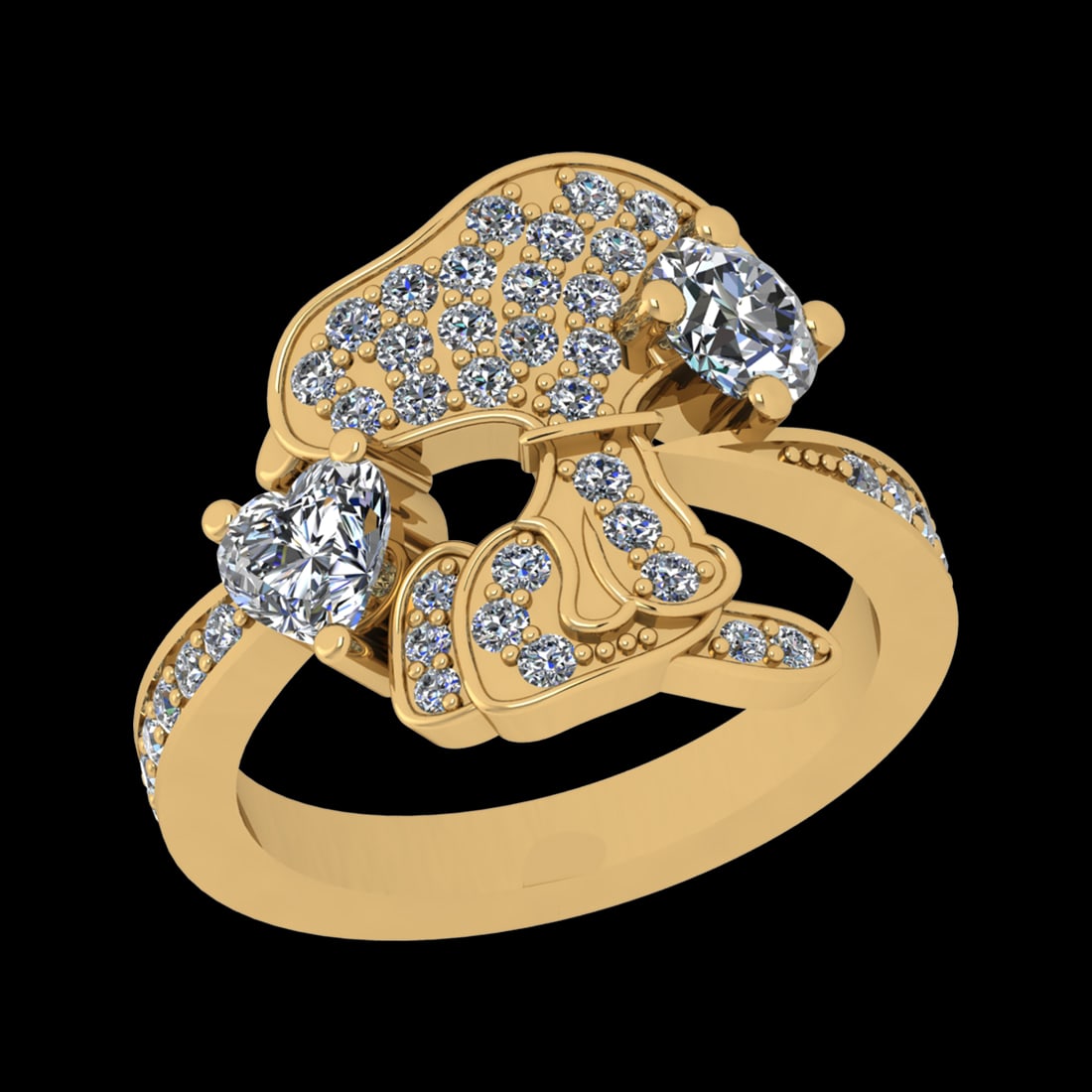1.70 Ctw I2/I3 Diamond Prong Set 10k Yellow Gold Engagement Ring: Center Daimond Weight :-1.00 Ctw ( Round & Heart Cut ) Color : J-K Clarity : I2/I3 Side Diamond Weight Of Ctw 0.70 Ctw Color : J-K Clarity : I2/I3 Daimond Setting : Prong Metal Weight : Approx 5.48 gr
