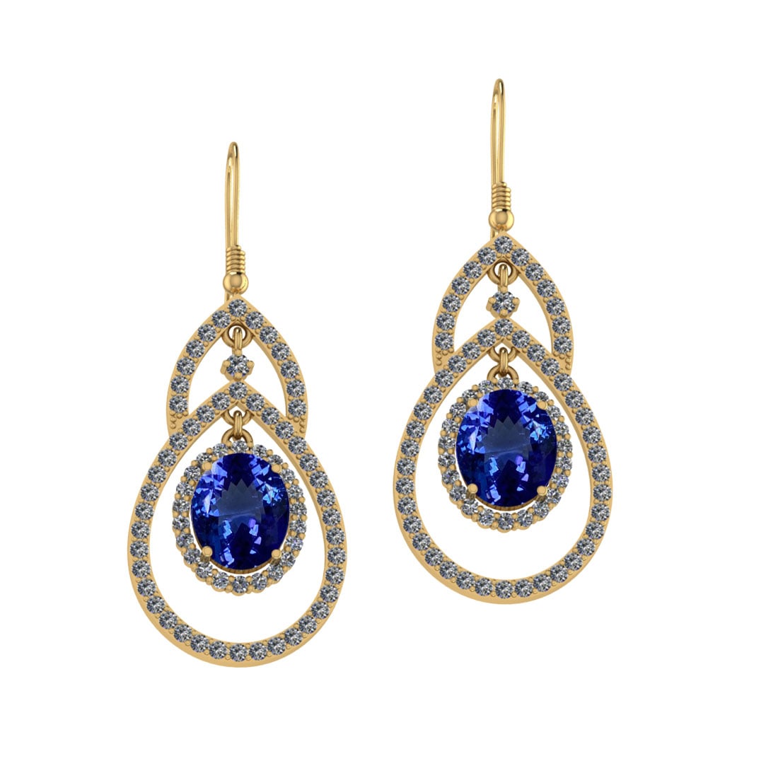 12.97 Ctw VS/SI1 Tanzanite And Diamond 18k Yellow Gold Wire Hook Earrings: Center Stone Weight : 9.29 Ctw (Oval Cut ) Center Stone Color : Tanzanite Stone Setting : Prong Side Stone Weight Of Ctw 3.68 Ctw Side Stone Color : J-K Stone Clarity : VS/SI1 Stone Setting : Prong Me