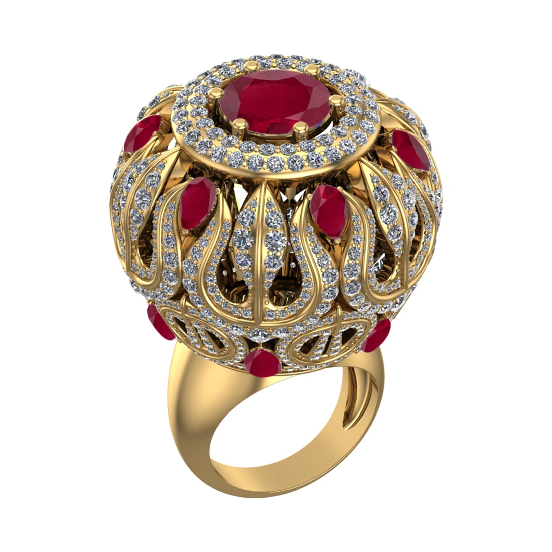 17.72 Ctw VS/SI1 Ruby and Diamond 14k Yellow Gold Engagement Ring (ALL DIAM: Center Stone Weight :-9.84 Ctw ( Round & Pear Cut) Center Stone Color :- Ruby Center Stone Setting : Prong Side Diamond Weight Of Ctw :- 7.88 Ctw Color : J-K Clarity : VS/SI1 Daimond Setting : Prong M