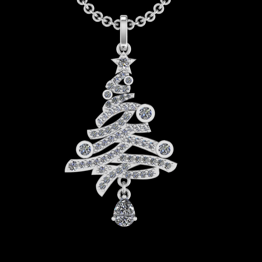 1.94 Ctw VS/SI1 Diamond 10k white Gold Christmas Theme Pandant (ALL DIAMOND: Center Daimond Weight :-0.75 Ctw ( Pear Cut) Color : G-H Clarity : VS/SI1 Side Diamond Weight Of Ctw 1.19 Ctw Color : G-H Clarity : VS/SI1 Daimond Setting : Prong Metal Weight : Approx 5.61 gram 10k