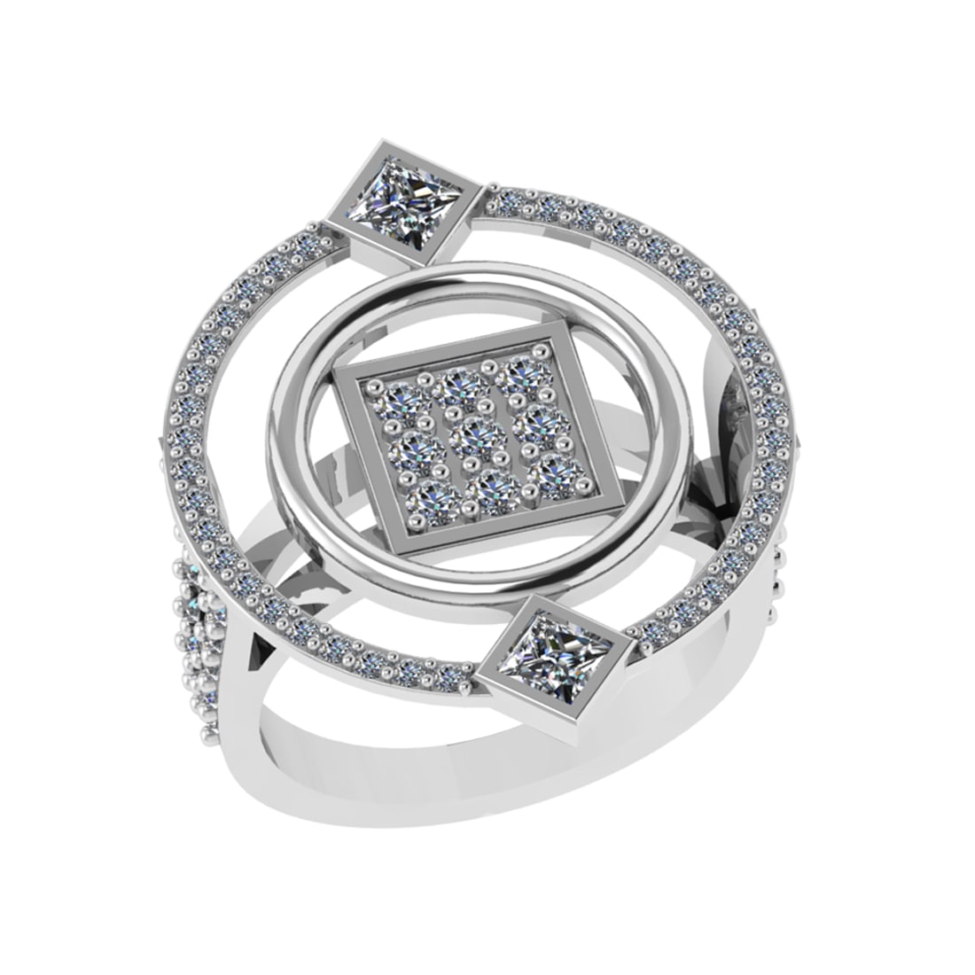 1.56 Ctw VS/SI1 Diamond 14K White Gold Engagement Ring: Total Diamond Weight : 1.56 Ctw (Round &Princess cut) Center Diamond Color :- J-K Center Clarity : VS/SI1 Stone Setting : Prong Metal Weight : Approx 5.90 Gram 14K White Gold Engagement Ring