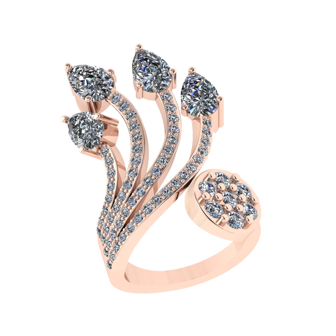 3.25 Ctw VS/SI1 Diamond 14K Rose Gold Engagement Ring (ALL DIAMOND ARE LAB: Center Diamond Weight : 2.00 Ctw ( 4pec Pear Cut) Center Diamond Color :-J-K Center Stone Setting : Prong Clarity : VS/SI1 Total Weight Of Ctw 1.25 Ctw Color : J-K Clarity : VS/SI1 Stone Setting : Pro